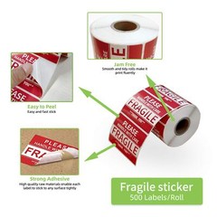Self Adhesive Fragile Label for Shipping, Handle with Care Caution, 500Pcs 1Roll