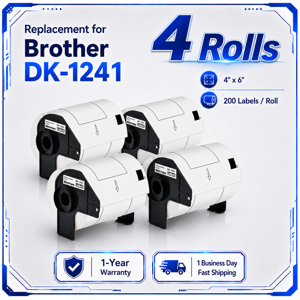 Replace for Brother DK-1241 Die-Cut 4″x6″ Shipping Labels QL Printers 4 Rolls