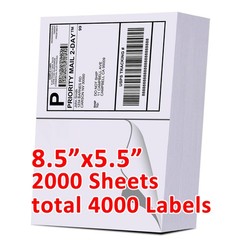 4000 Premium 8.5×5.5 Half Sheet Shipping Mailing Label Self Adhesive 2 Per Sheet