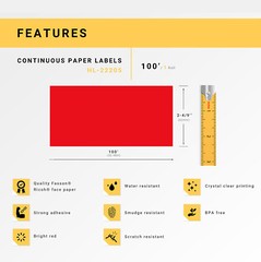Non-OEM Fits BROTHER DK-2205 RED Continuous Labels – (18) Rolls of 100′