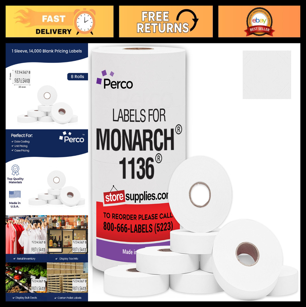 14,000 White Pricing Labels for Monarch 1136 – 8 Rolls Value Pack, USA Made