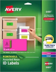 Neon Rectangular Labels for Laser and/or Inkjet Printers