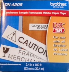 BROTHER DK4205 BLACK ONN WHITE REEMOVABLE CONTINUOUS LENEGTH PAPER TAPE