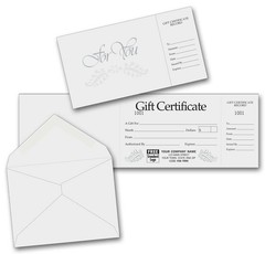 808 Gift Certificates Gray Foil Embossed 4 x 13″ with 2″ perforated stub QTY 100