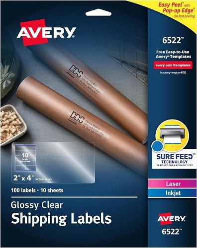 Glossy Clear Easy Peel(R) Shipping 2x4in labels 100/PK – 1EA