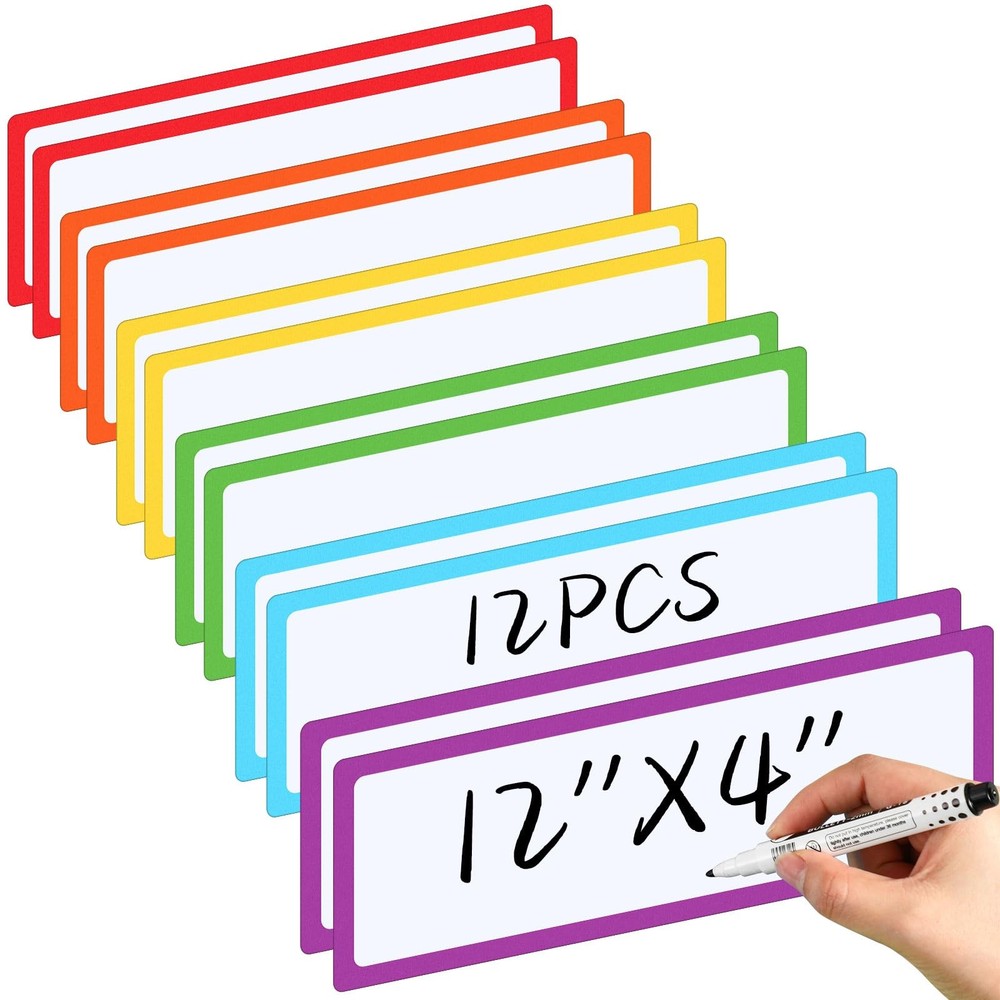 12 Pcs Large Magnetic Dry Erase Labels for Classroom, 12 x 4 Inch Rectangle M…