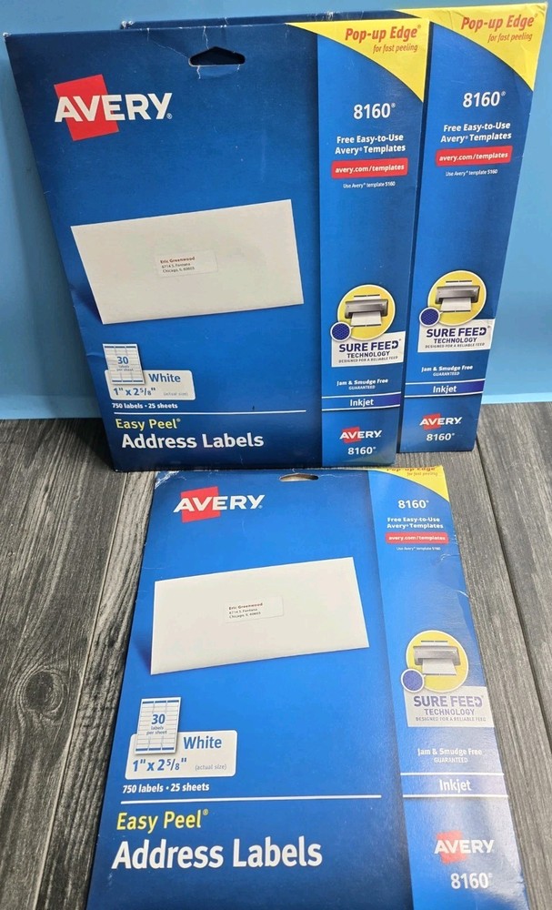 Avery Address Labels 1″ x 2-5/8″, 2250 Laser Printer Labels – Sure Feed, 3 Packs