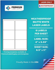 Premium Label Supply Waterproof Matte White Sticker Labels – 4″ X 3.33″ – Laser