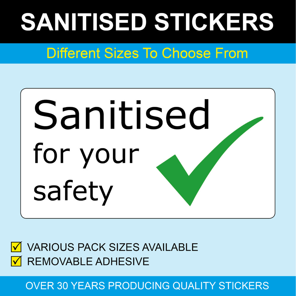 Cleaned & Sanitised Protection Safety Sticky Labels Stickers Choose From 3 Sizes