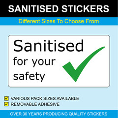 Sanitized For Your Safety Sticky Labels Stickers Choose From 3 Sizes