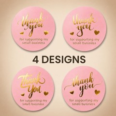 Pink Thank You Stickers Gold Foil – 500 Waterproof 1.5” Round Labels