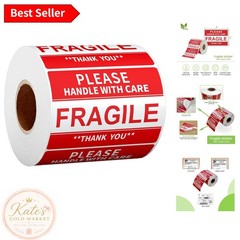 Fluorescent Red Fragile Labels – 500 Adhesive Stickers for Shipping