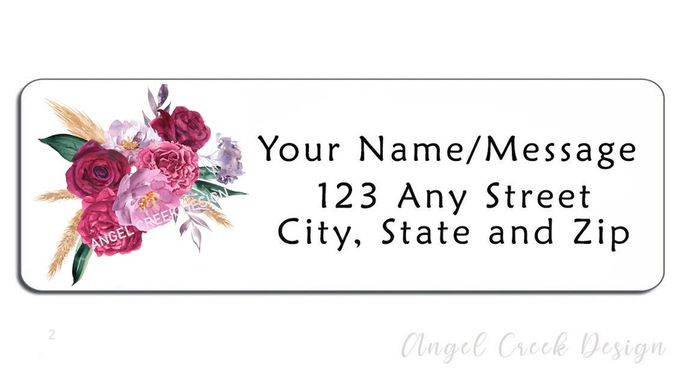 60 Personalized Return Address Labels 2/3″ x 1 3/4″-Burgundy Floral Spray