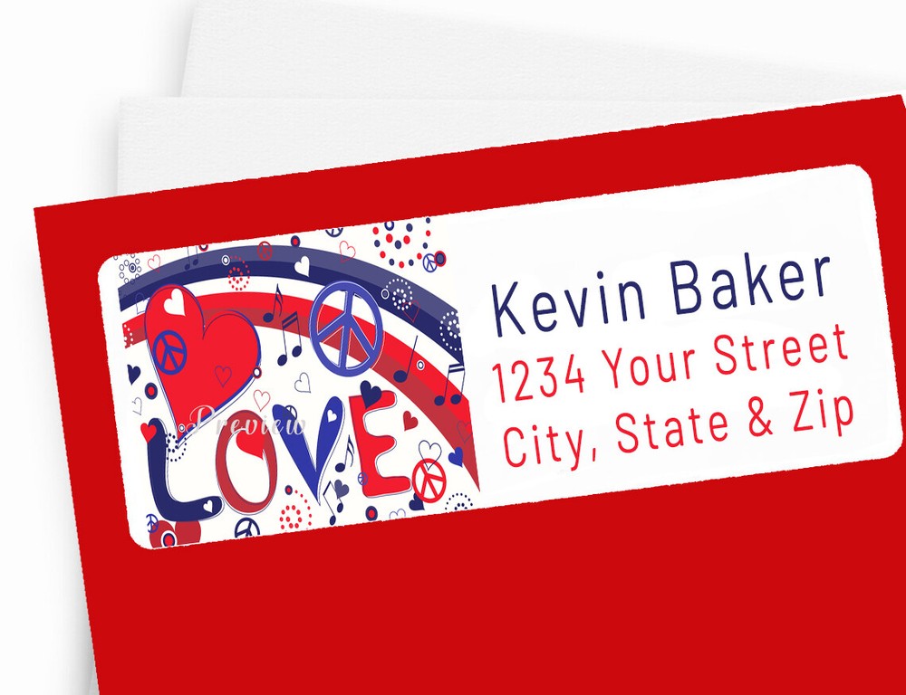 Love Peace Red White Blue USA Flag Personalized Return Address Labels