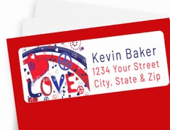 Love Peace Red White Blue USA Flag Personalized Return Address Labels