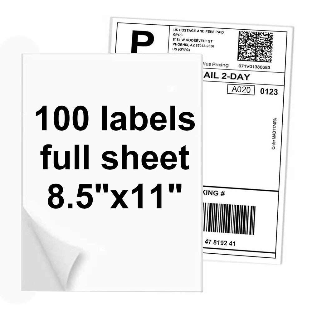NefLaca 100 Full Sheets Sticker Paper for Laser & Ink 8.5″ x 11″(1-up), White