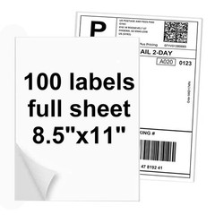 NefLaca 100 Full Sheets Sticker Paper for Laser & Ink 8.5″ x 11″(1-up), White