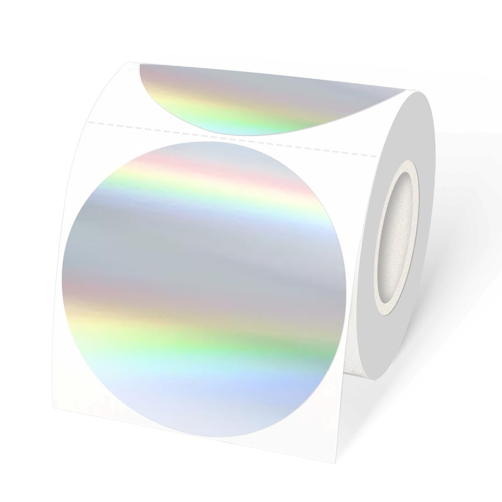 3″ Holographic Direct Thermal Label Stickers, Round Printable Rainbow Glitter…