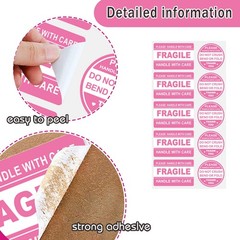600 PCS Fragile Stickers for Shipping Do Not Trample or Fold 3 x 2 inch, Pink