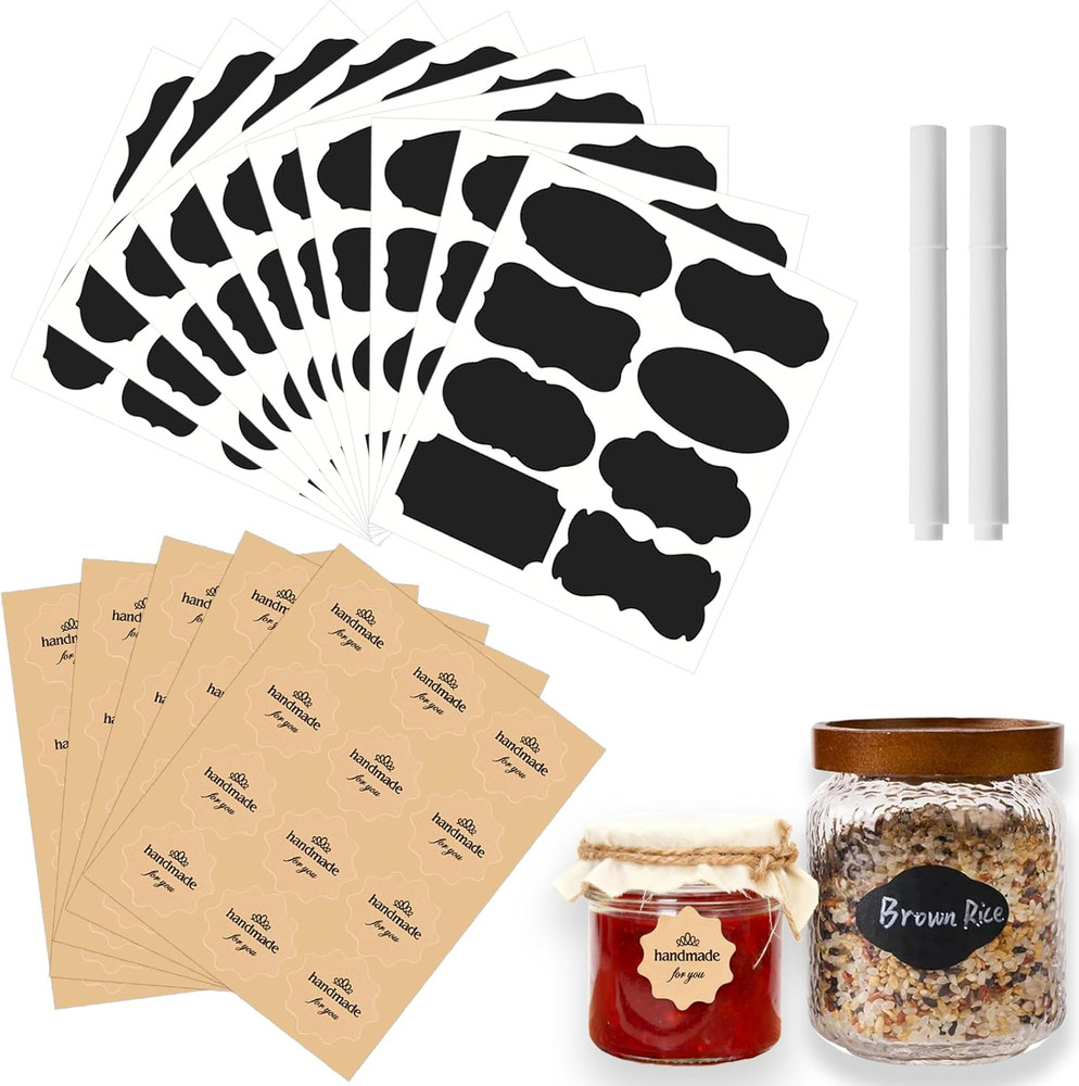 142Pcs Jar Label Stickers Set – 80 Reusable Blackboard Stickers with 2 White Era