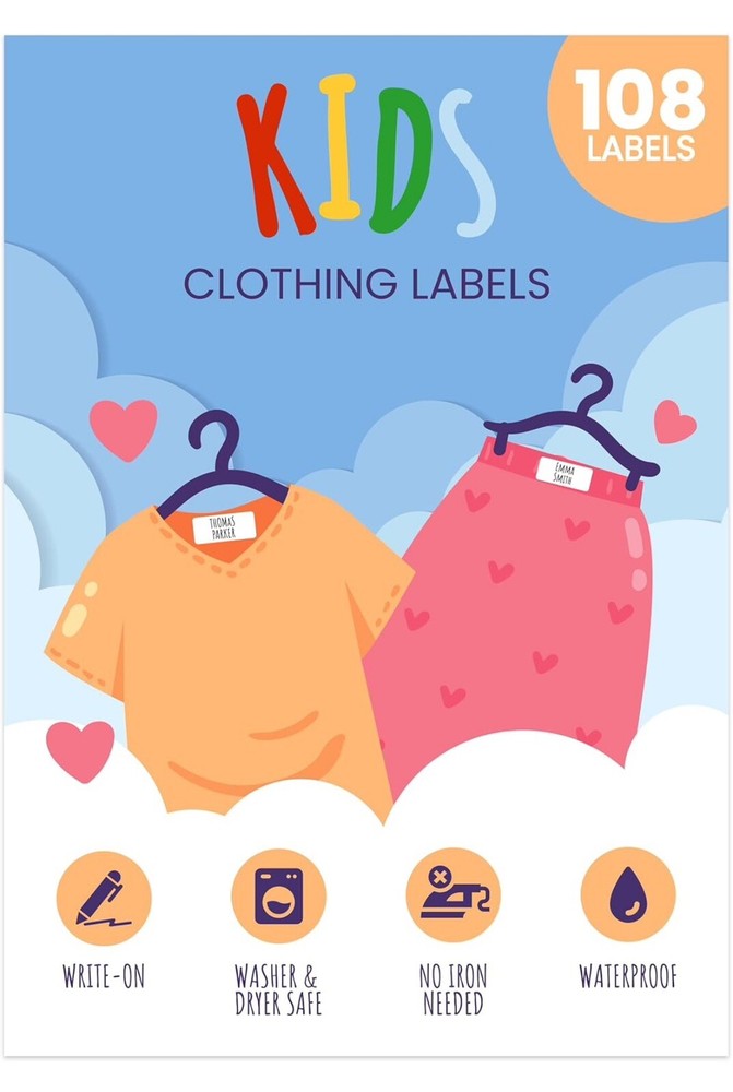 No-Iron Clothing Labels for Kids – Waterproof & Self-Stick Name Labels for Cl…
