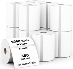 (6000 Labels 3-Proof 1″ Core) 12 Rolls 4″ X 3″ Direct Thermal Label (101Mm X 76