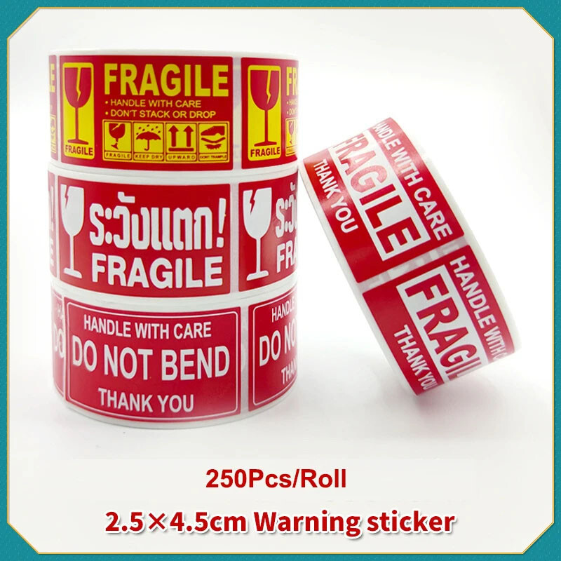 250PCS/Roll Fragile Warning With Care Sticker Warning Label Package Mailing Logo