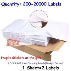200-20000 Half Sheet Address Shipping Labels 2 Per Sheet 8.5×5.5 Self Adhesive