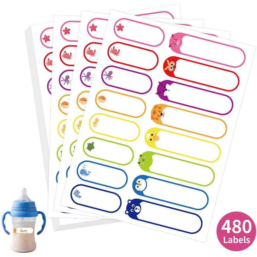480 Waterproof Baby Bottle Name Labels Write-On School Name Labels Stickers Tags