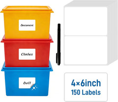 150 Pcs 4″X6″ Extra Large Removable Labels for Storage Bins(Marker Included), No