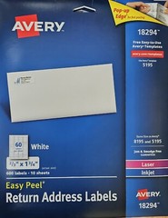 Avery® Easy Peel Address 600 Labels, Laser/Inkjet 2/3 x 1 3/4 White (18294)