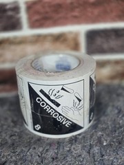 Tape Logic Labels, “Corrosive”, 4″ x 4, Black/White, 500/Roll #DL5240 New