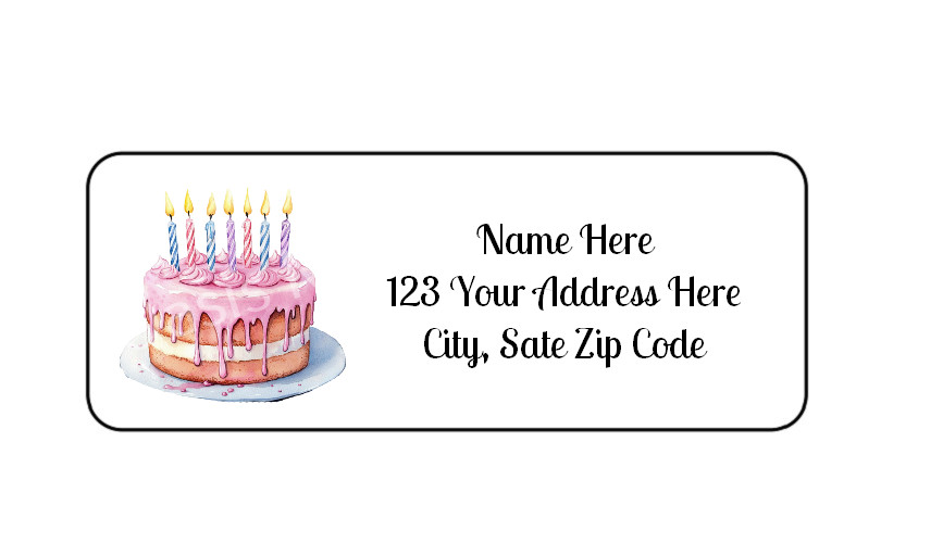 30 Birthday Cake PERSONALIZED RETURN ADDRESS LABELS 1 in X 2 5/8 GLOSSY