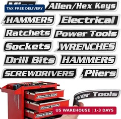 12pk Magnetic Tool Box Labels, Pre-Printed Magnetic Toolbox Labels, Reusable Too