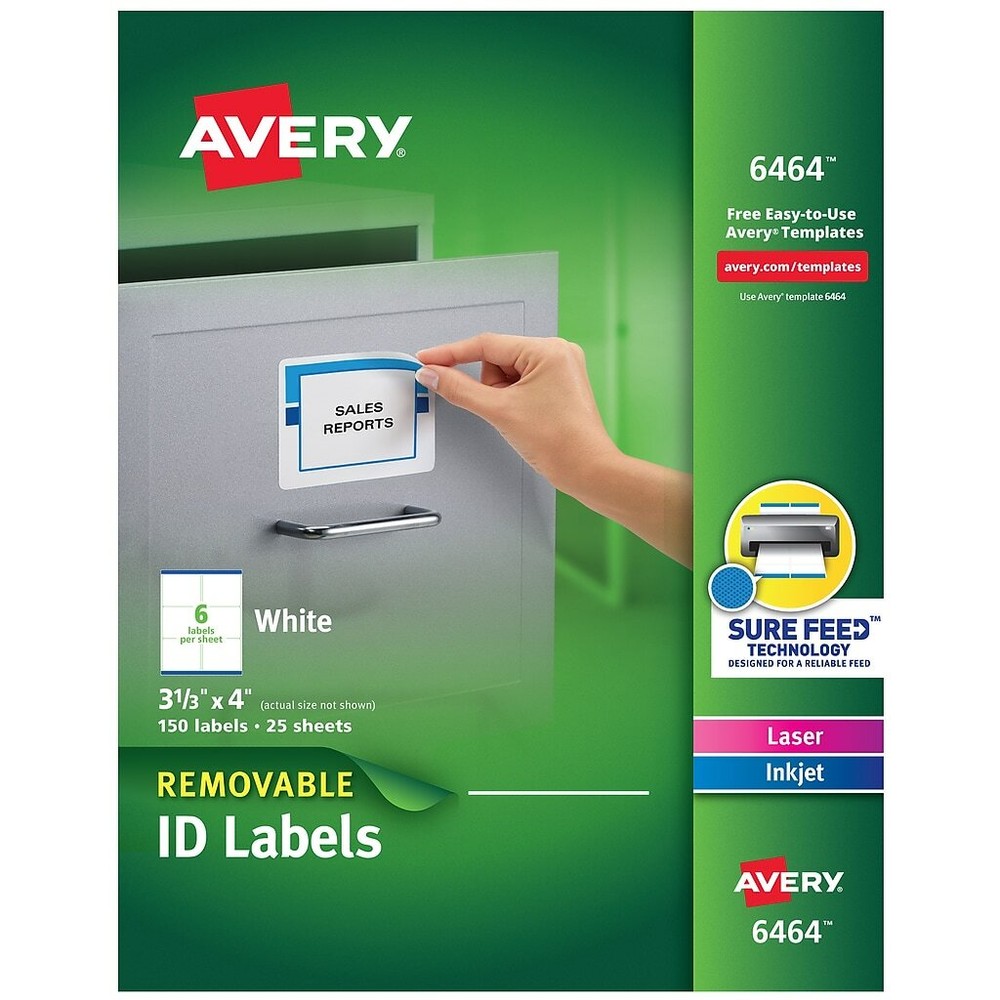 Avery® Inkjet/Laser Removable Labels, White, 150/Pack (6464)