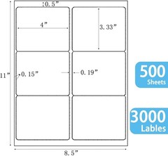 6 up 3-1/3″ x 4″ Sticker Labels Shipping Address Labels for Laser/Inkjet Prin…