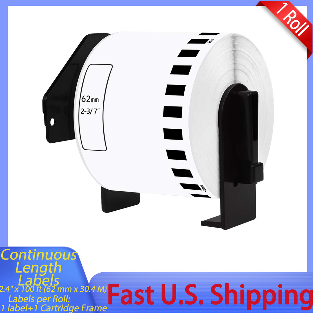 1 Roll 2.4″ x 100 ft DK-2205 Continuous Length White Paper Labels For Brother