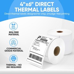 4″x6″ Direct Thermal Shipping Labels Roll, Perforated, 2000 Labels Total, Commer