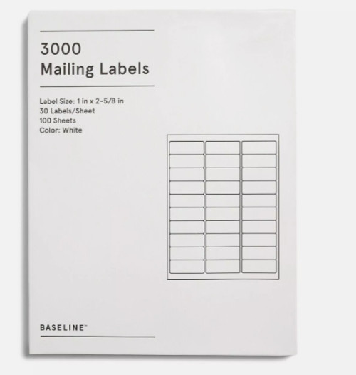 Baseline 3000 Blank Address Mailing Labels 1″ x 2-5/8″ 30 Labels per Sheet White