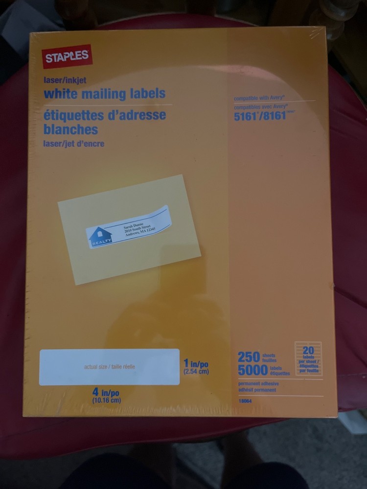 Avery 5161/8161 1×4″ Mailing Labels 5000 Labels Per Box Laser Ink Jet