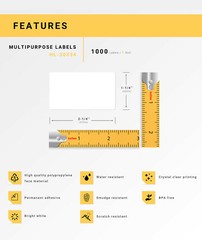 DYMO LW 30334-S POLYPROPYLENE SYNTHETIC WATERPROOF Labels – (16) Rolls of 1000