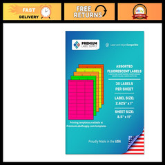 Bright Neon Fluorescent Address Labels – 2.625″ x 1″ – Assorted Colors, 750 Stic