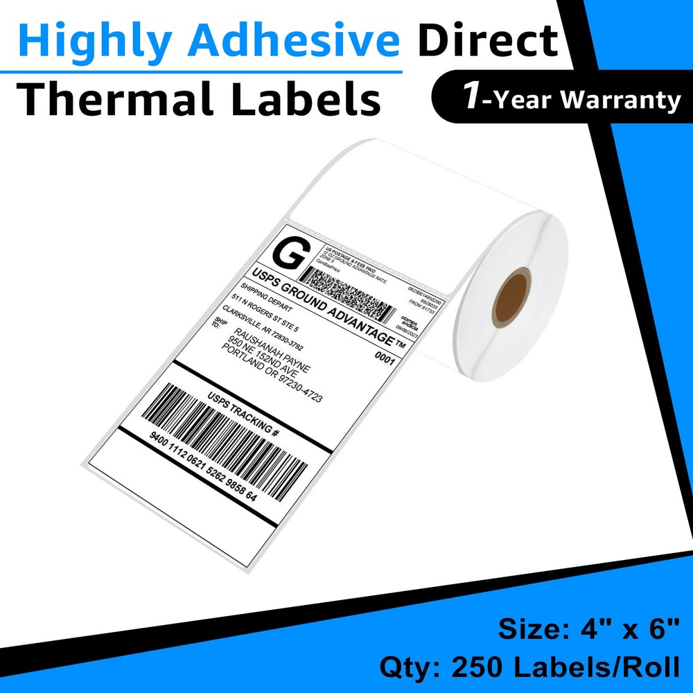 4X6 250 Labels Direct Thermal for Zebra LP 2824 LP 2844 GX420T Eltron ZP450