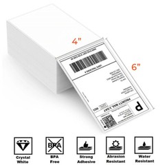 1000 4″x6″ Fanfold Direct Thermal Shipping Labels White For Zebra Printer