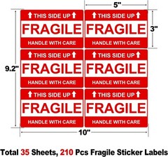 210 Pcs Fragile Stickers, 3X5 Inch Fragile Labels for Shipping