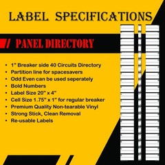 Premium 40 Circuits Bidirectional for 1″ Breaker Directory Label Kit with Col…