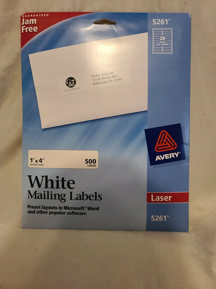Avery Easy Peel Laser Address Labels, 1 x 4, White, 500/Pack, PK – AVE5261