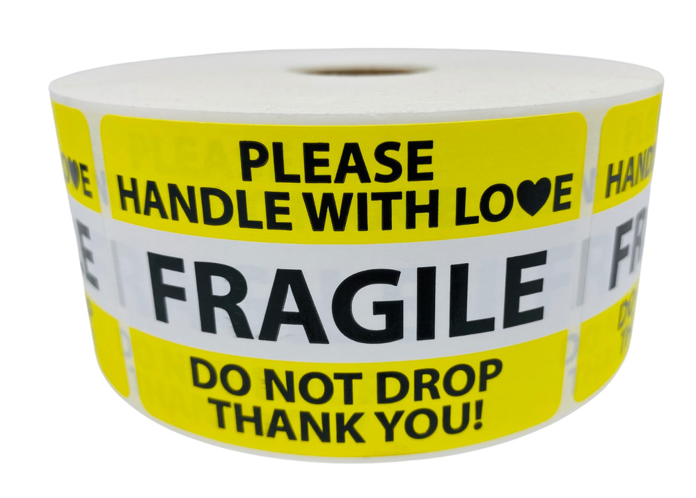 YL Fragile Labels Handle w/ Love | Do Not Drop Thank You | 2″x3″ | 1 Roll 500