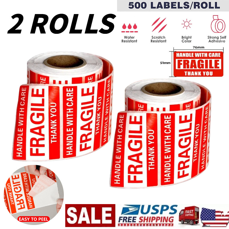 1000 Fragile Stickers 2×3 Fragile Labels Sticker Handle With Care Mailing Label~