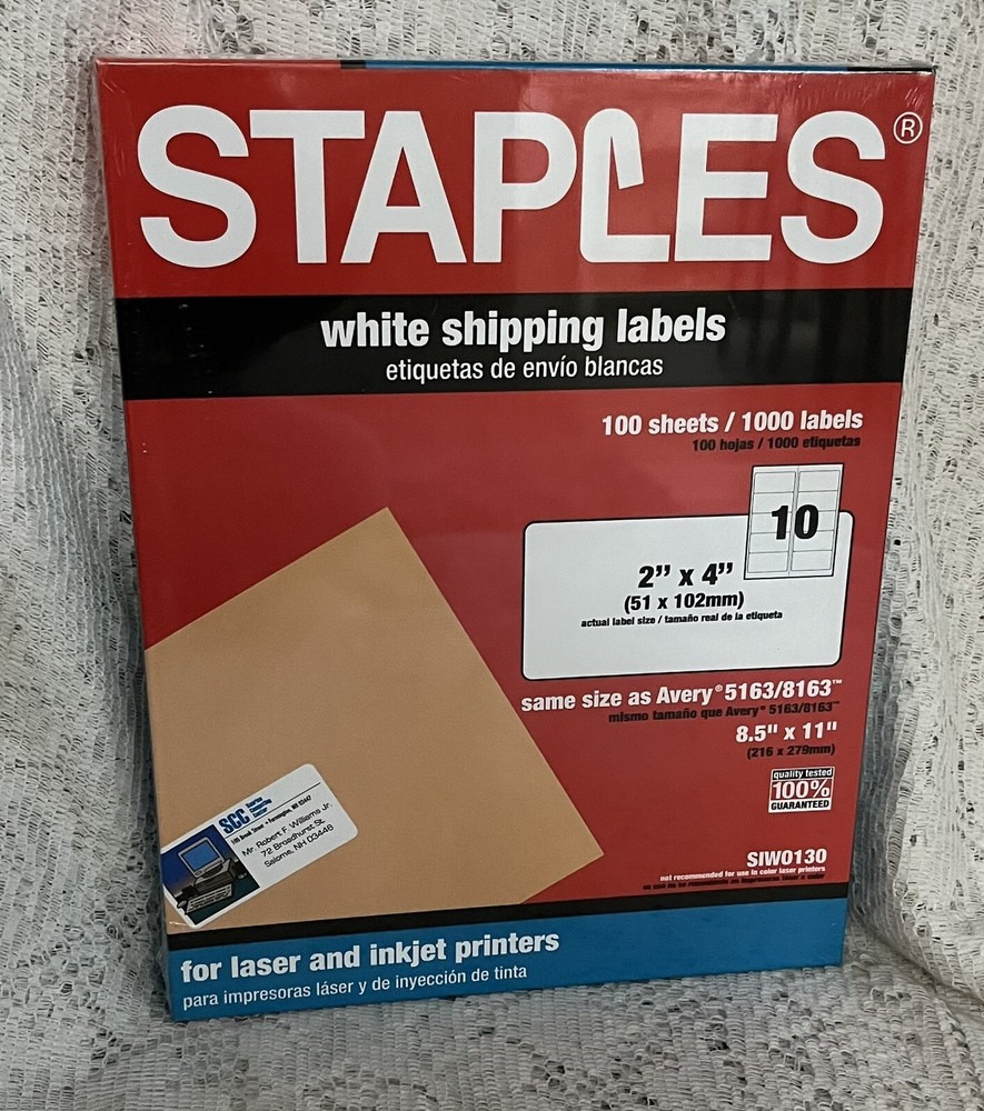Shipping Labels Staples Brand SIWO140 (Avery5163/8163) 1000 Labels 2″x 4″Box New